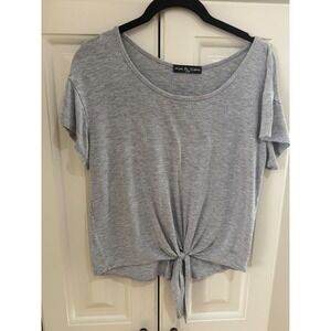 Kim & Cami Women's Gray Tie Front Short Sleeve T-Shirt Casual Top Size‎ Small